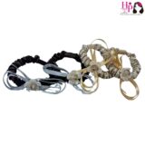 Black and Beige with Crystal Stone Skinny Hair Tie