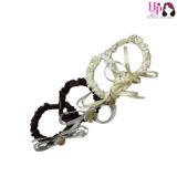 Black and Off White with Crystal Stone Skinny Hair Tie