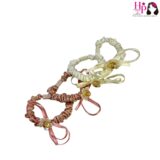 Nude Pink and Off White with Crystal Stone Skinny Hair Tie